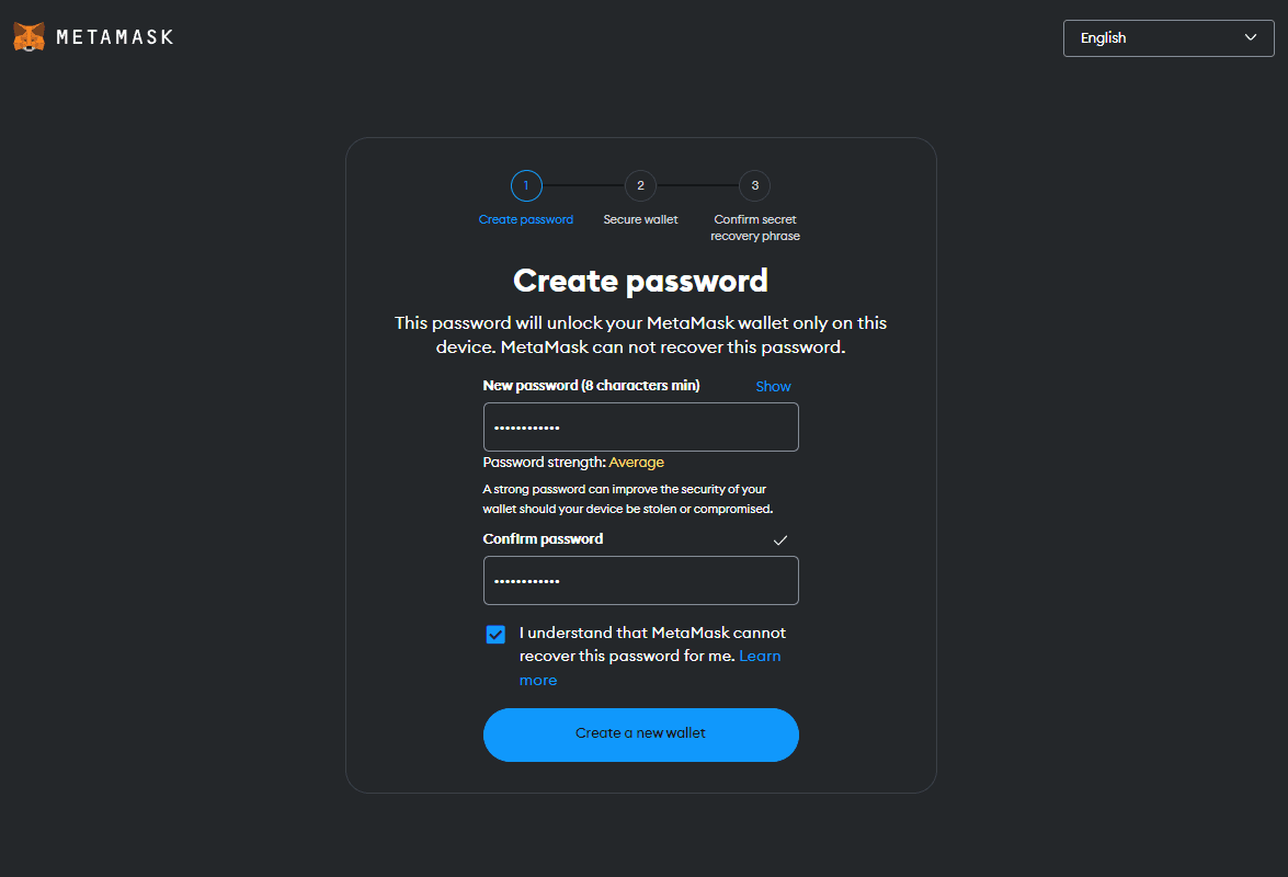 Metamask Create Password
